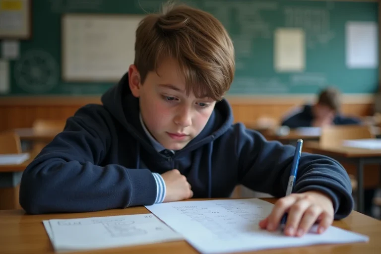 Collège français un élève de 12 ans révise son test de maths