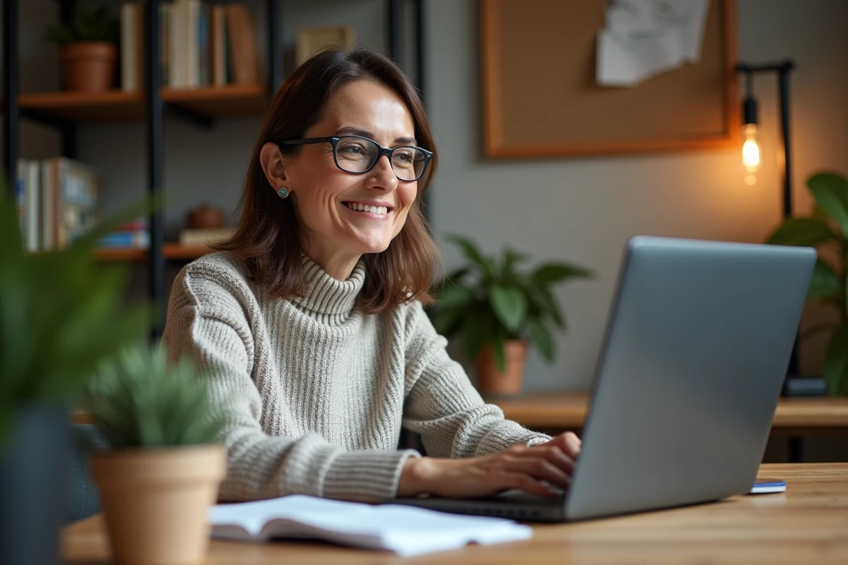 Femme concentrée travaillant dans un bureau à domicile