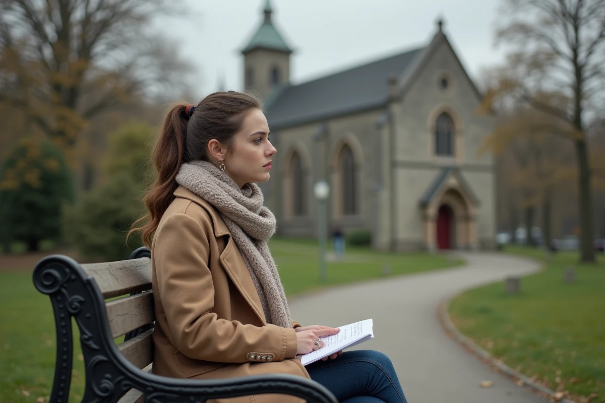 Jeune femme avec lettre assise dans un parc