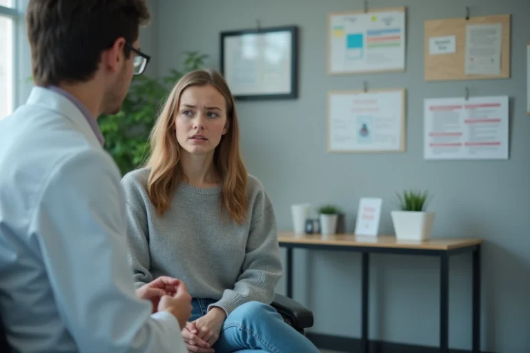 Jeune femme attentive lors d'une consultation médicale