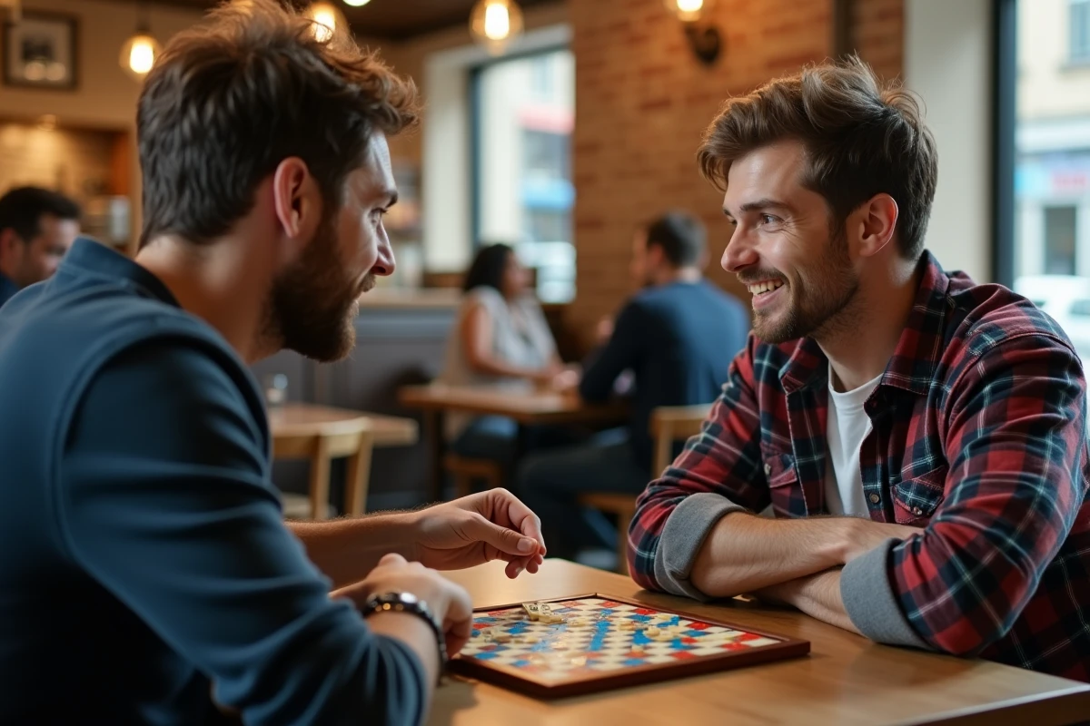 Deux joueurs de Scrabble en désaccord sur la validité d'un mot dans un café