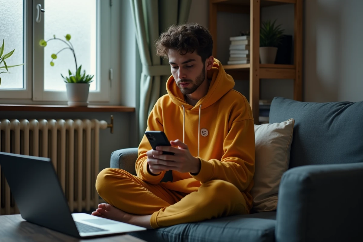 Personne consultant une erreur de connexion webmail sur smartphone dans un appartement à Grenoble