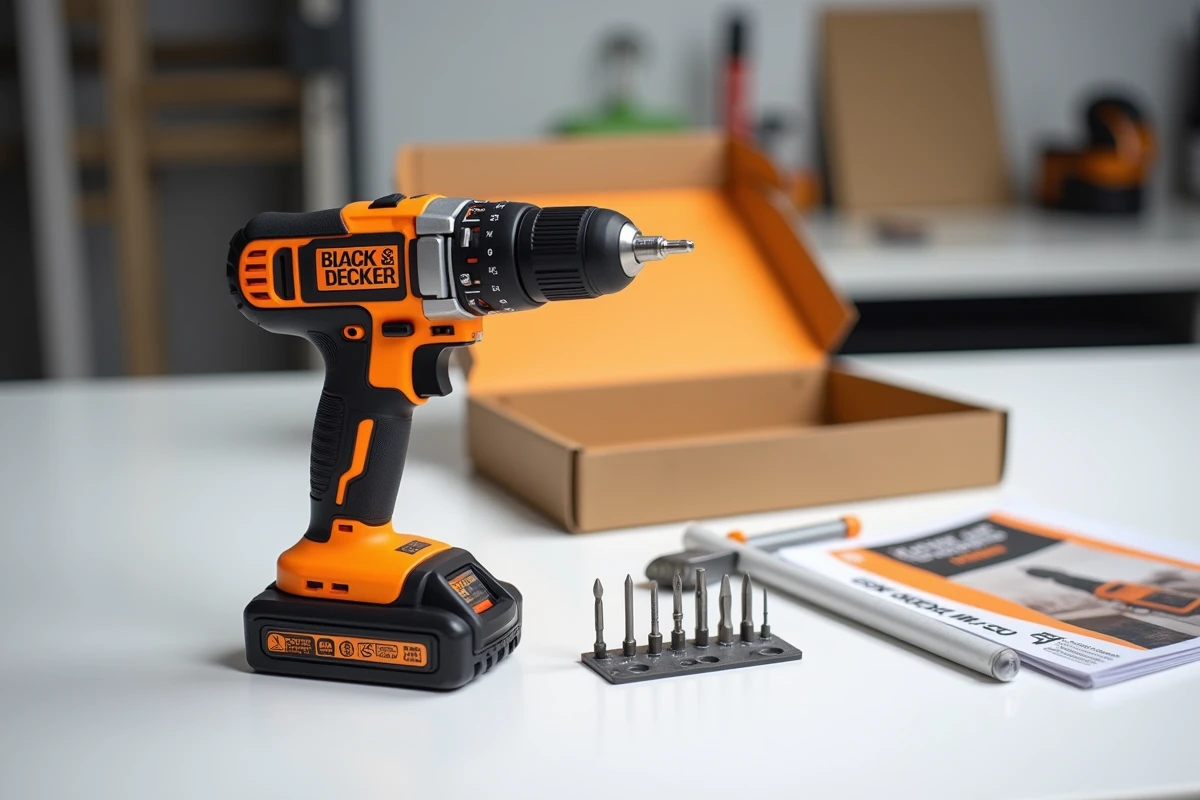 Présentation complète de la Black & Decker CD601 avec accessoires et emballage pour guide d'achat